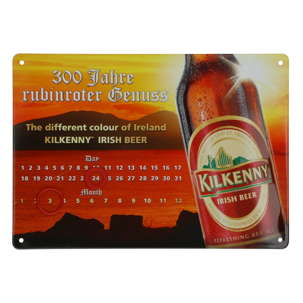Tabliczka blaszana z motywem piwa Kilkenny – wieczny kalendarz, dekoracja ścienna Irish Pup
