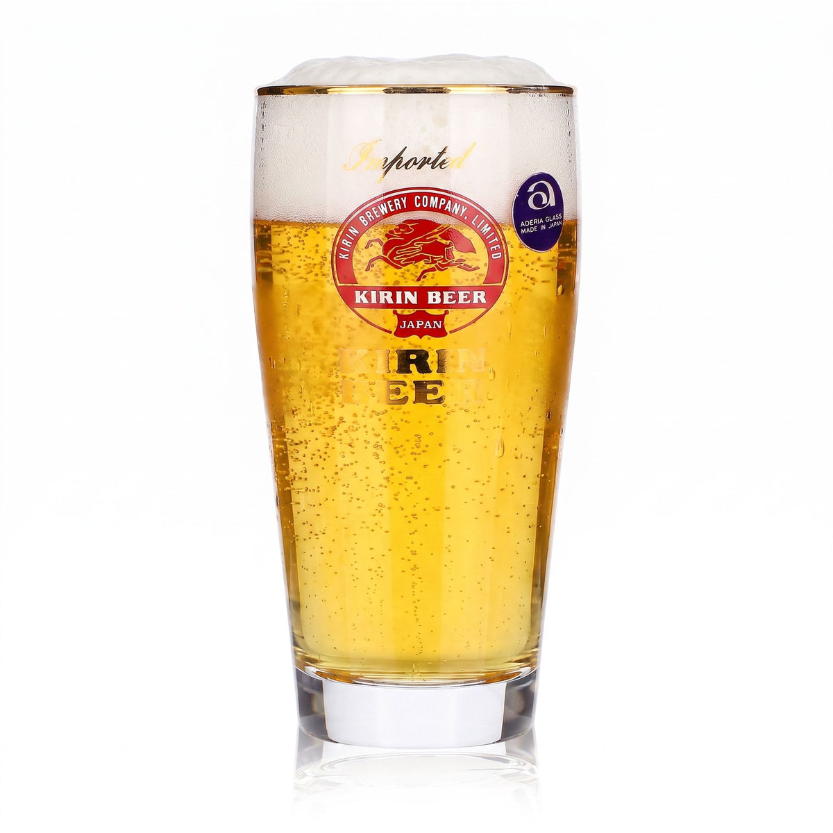 Szklanka do piwa Kirin Ichiban 0,25 l, złota obwódka, importowana, złoty napis