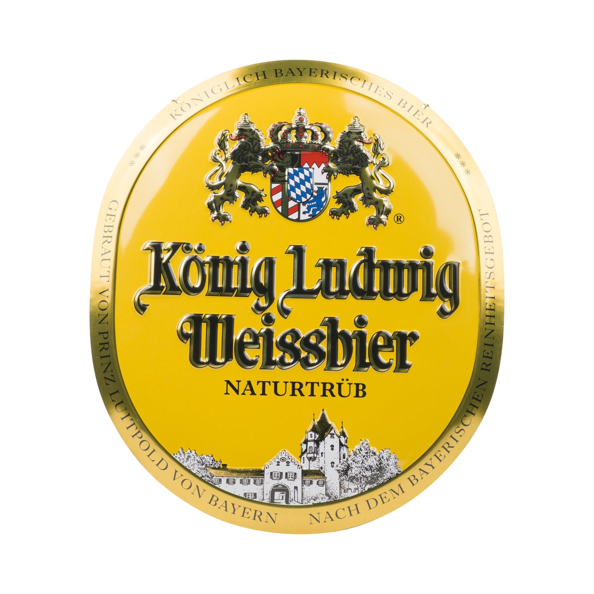 Znak piwa King Ludwig 30x35cm z łańcuchem tablica ścienna znak blaszany znak emaliowany
