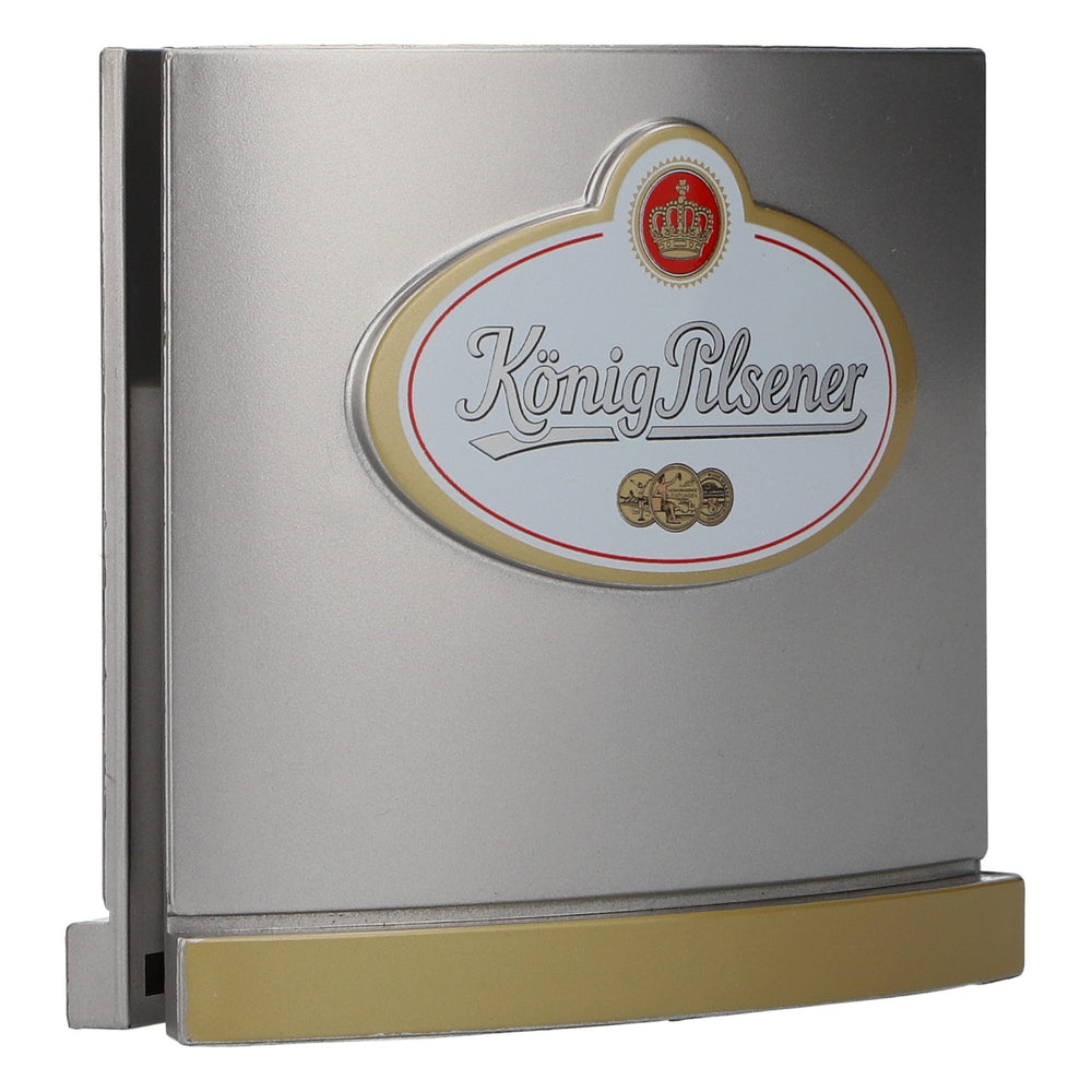 Stojak na piwo König Pilsener, stojak na karty menu, srebrny, nowy, z tworzywa sztucznego