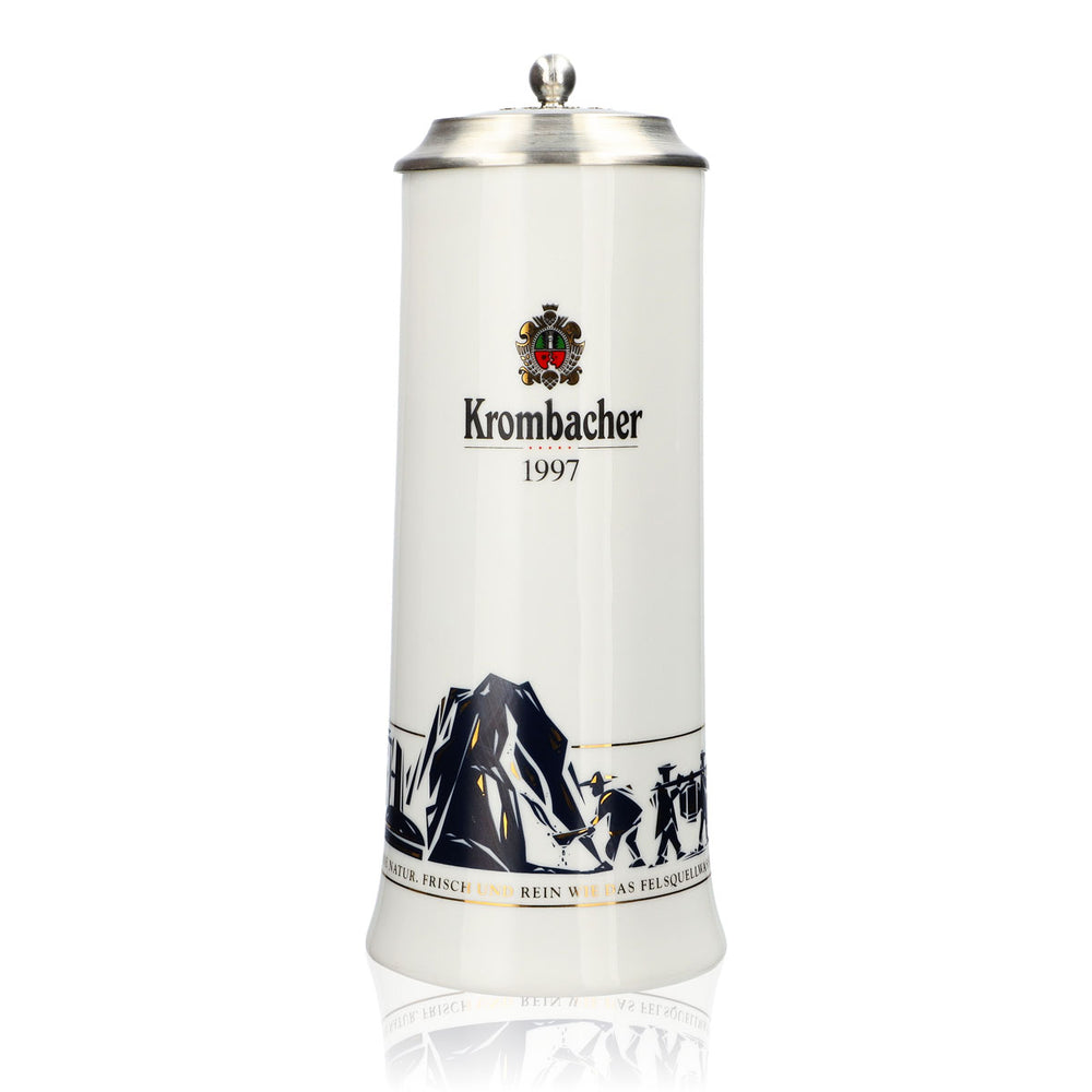 Krombacher Bierglas Jahreskrug 1997 Dzbanek kamionkowy Seidel Pokrywka cynowa 0,9 l Dzbanek