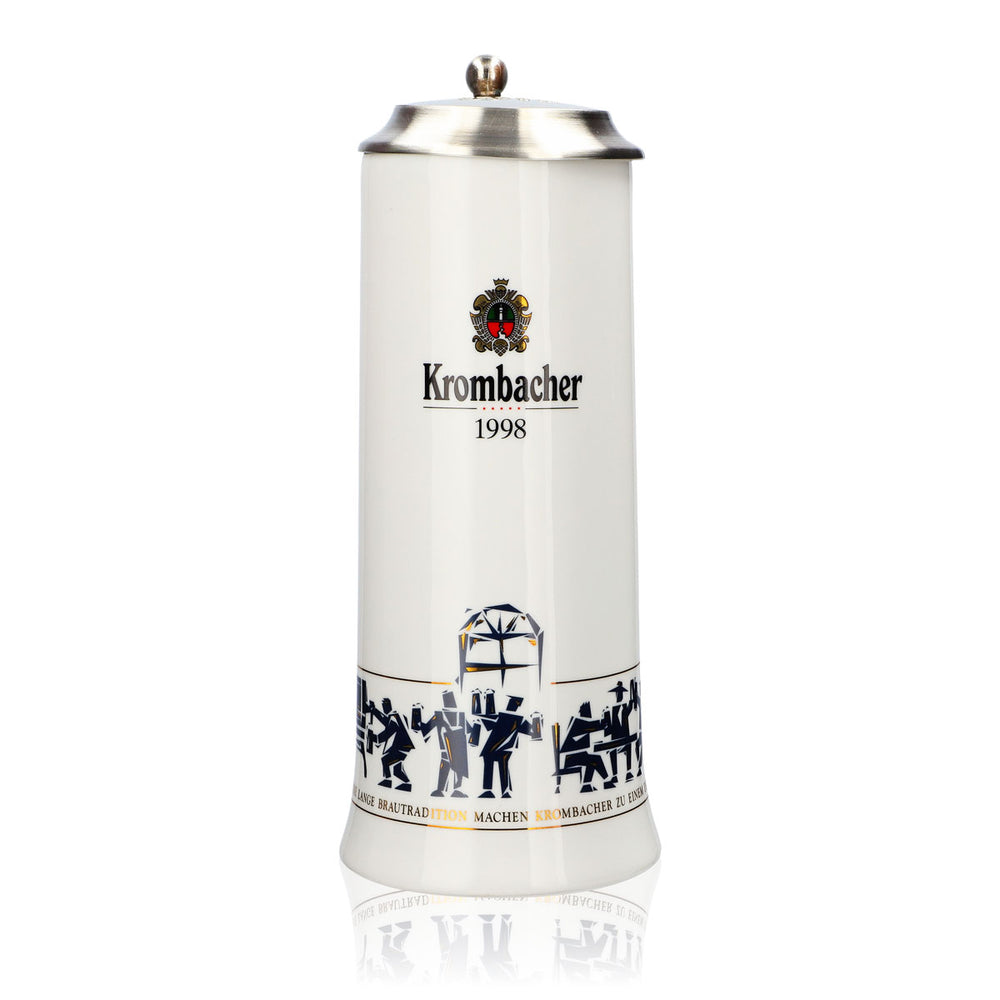 Krombacher Bierglas Jahreskrug 1998 Dzbanek kamionkowy Seidel Pokrywka cynowa 0,9 l Dzbanek