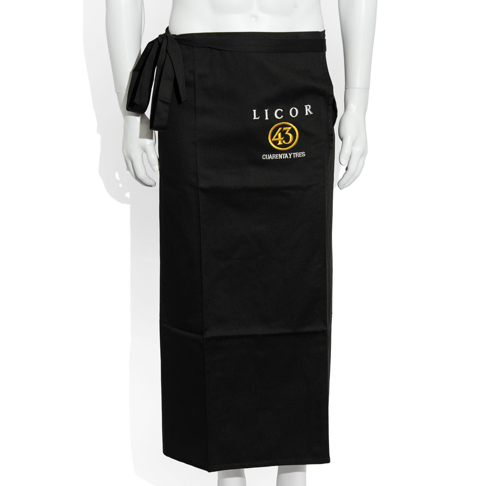 Licor 43 – likierowa szklanka, fartuch kelnerski Cuarentalytres, czarny, z tkaniny mieszanej