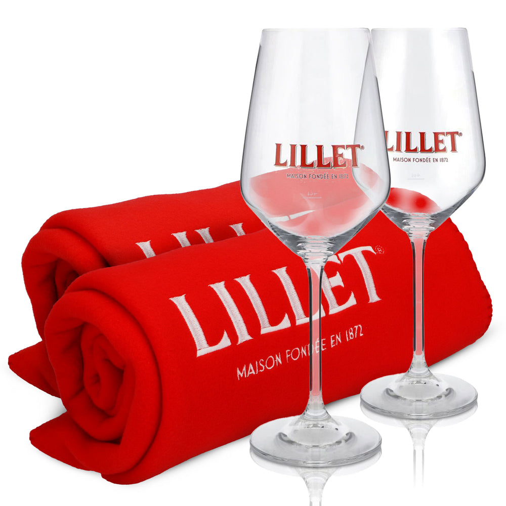 Zestaw Lillet Bundle Fan I składający się z 2 koców polarowych i 2 szklanek Lillet