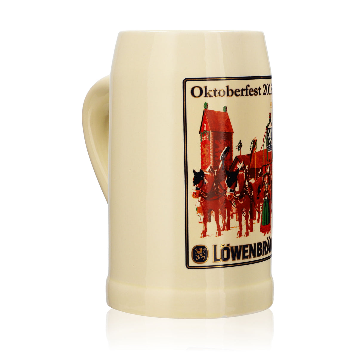Kufel do piwa Löwenbräu, ceramiczny kufel Steinzeukrug Seidel 0,5 l Oktoberfest 2015 – Widok 2