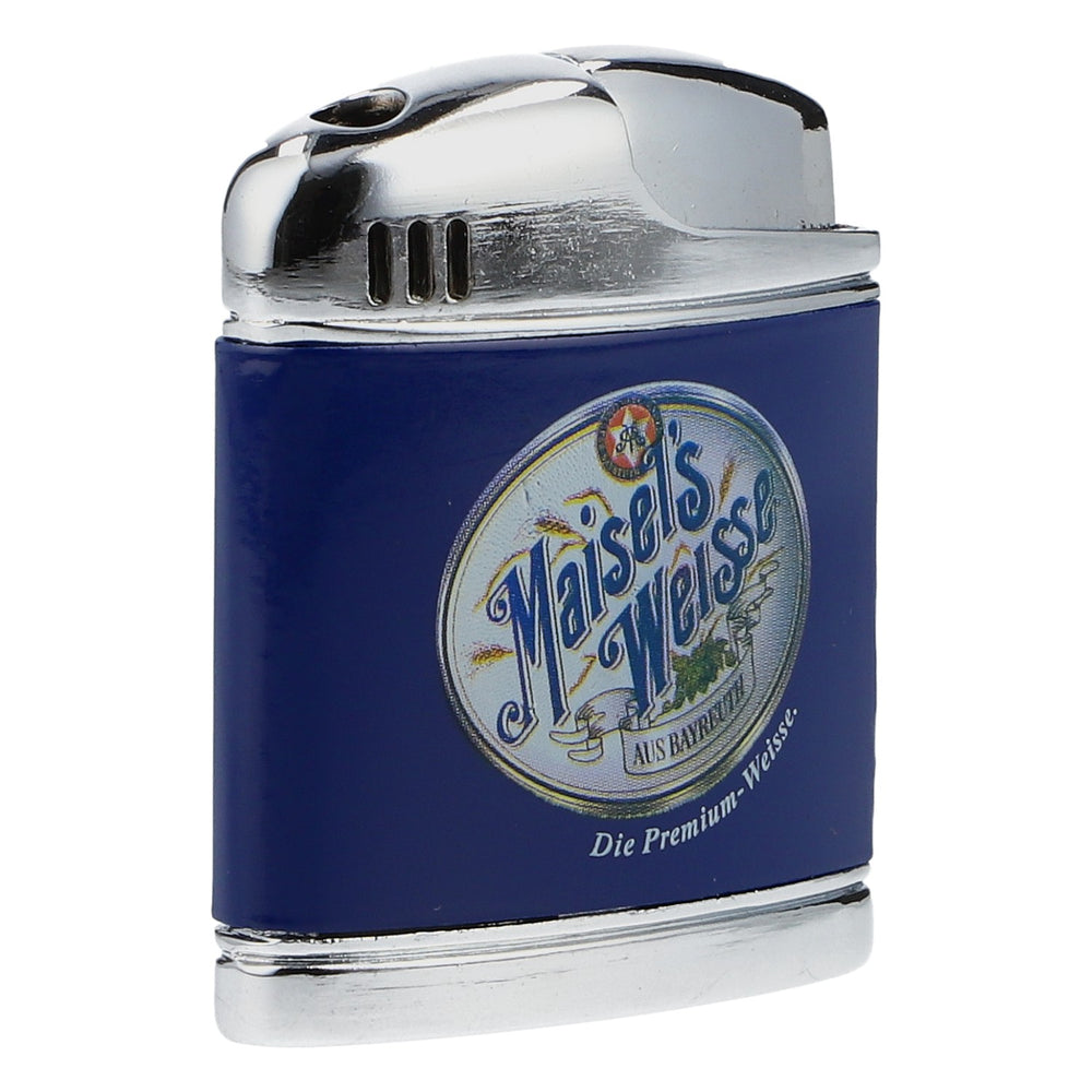 Zapalniczka Maisels Weisse Bier – niebieska, metalowa, kolekcjonerska, prezent w stylu retro