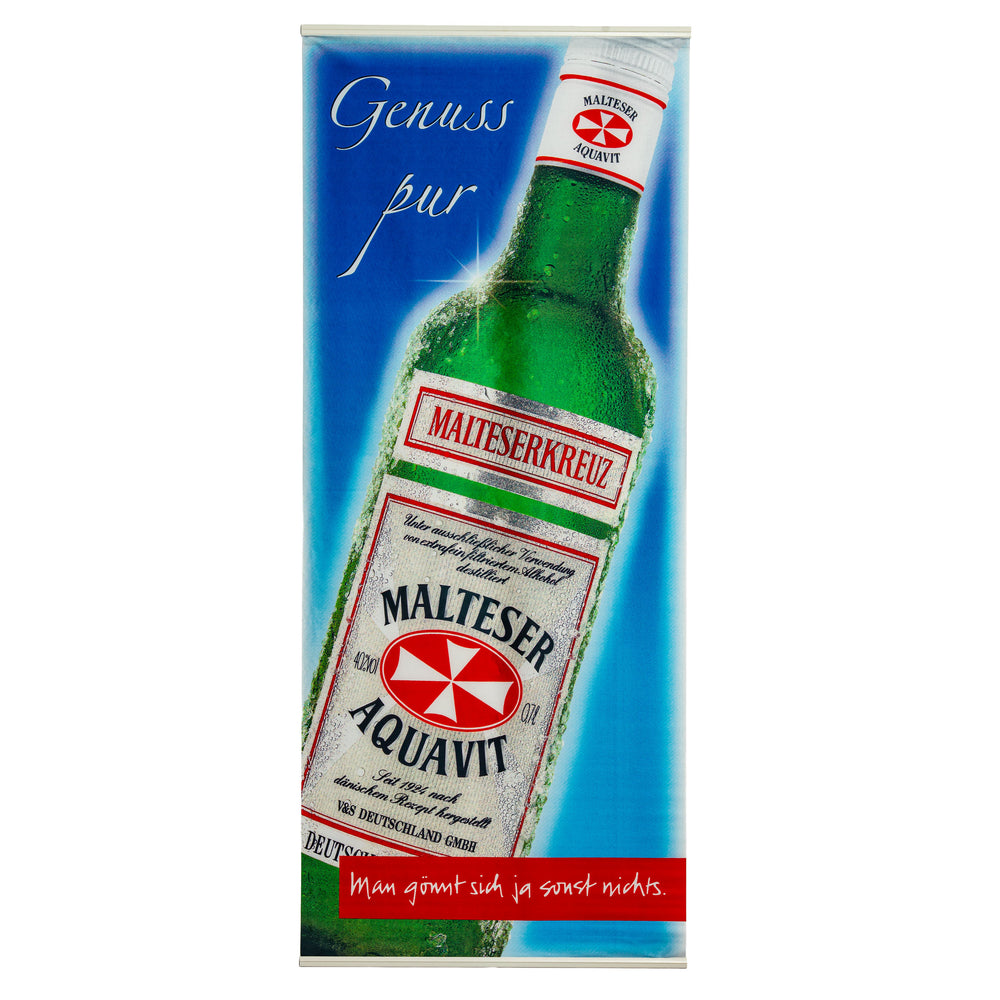 Szklana tkanina mieszana Malteser Akvavit – baner pionowy, wersja biała, „Genuss Pur”