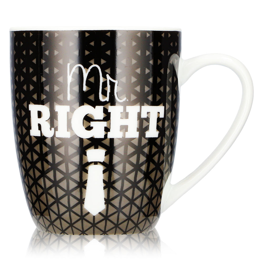 No Name – różne szklanki 0,35 l; kubek „Mr. Right” dla Ciebie – czarny kubek ceramiczny
