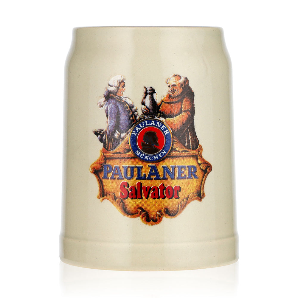 Szklanka do piwa Paulaner 0,25 l, gliniany kufel Salvator, gliniany kufel do piwa pszenicznego, mini kufel z kamionki
