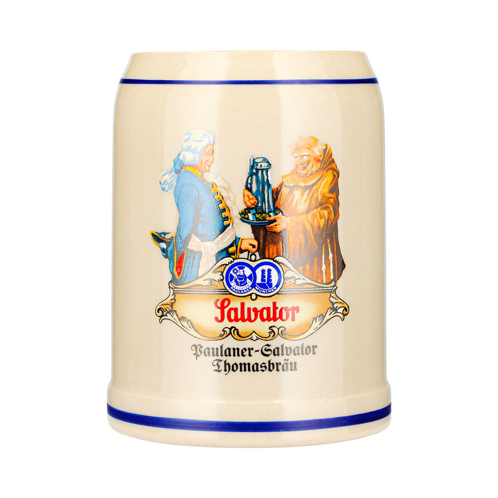 Szklanka do piwa Paulaner 0,5 l, dzbanek Salvator Thomasbräu, glina Gerz