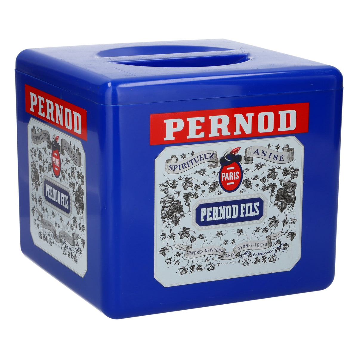 Pernod Retro – chłodziarka do butelek, niebieska z pokrywką, akcesoria barowe, produkt markowy