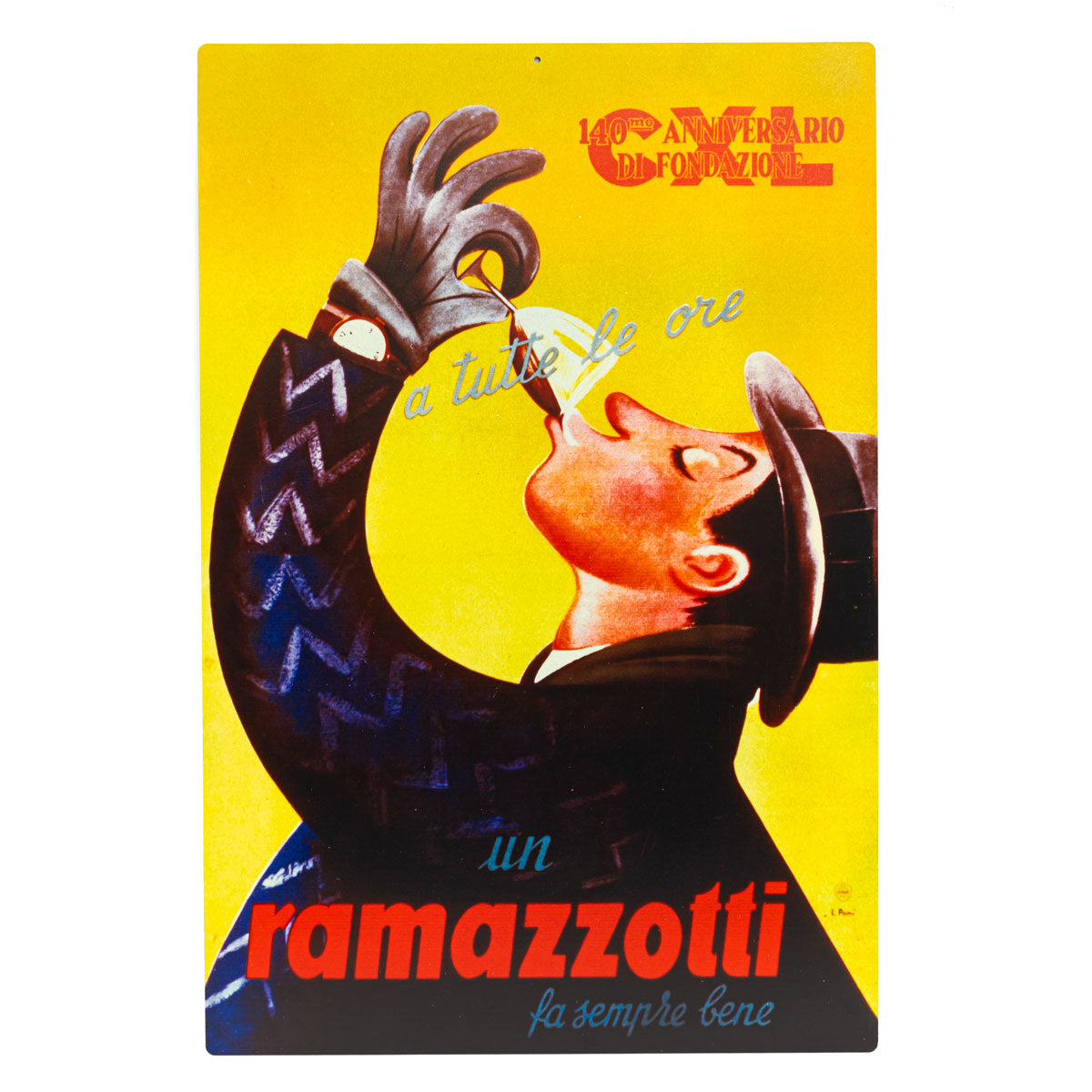 Ramazzotti Likier Blaszana tabliczka Dekoracja ścienna 60x40 cm „a tutte le ore”