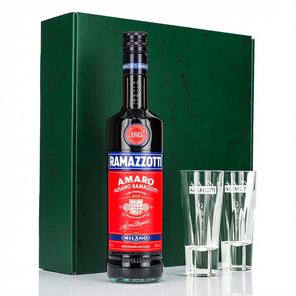 Zestaw upominkowy likier Ramazzotti 0,7 l 30% + szklanka do long drinków Salute I zielona