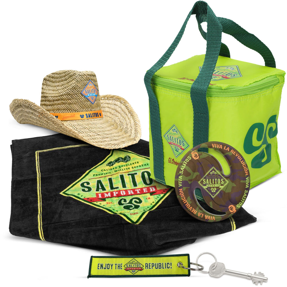 Zestaw plażowy Salitos Beach Bundle Set I zawierający ręcznik plażowy, słomkowy kapelusz, frisbee i torbę termoizolacyjną