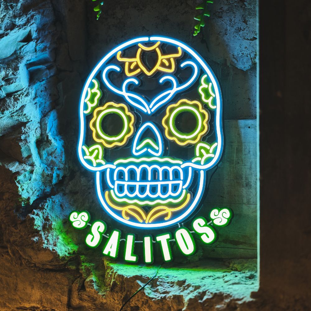 Salitos Neon LED Sign Skull Czaszka Gadżety MBG Dekoracje barowe