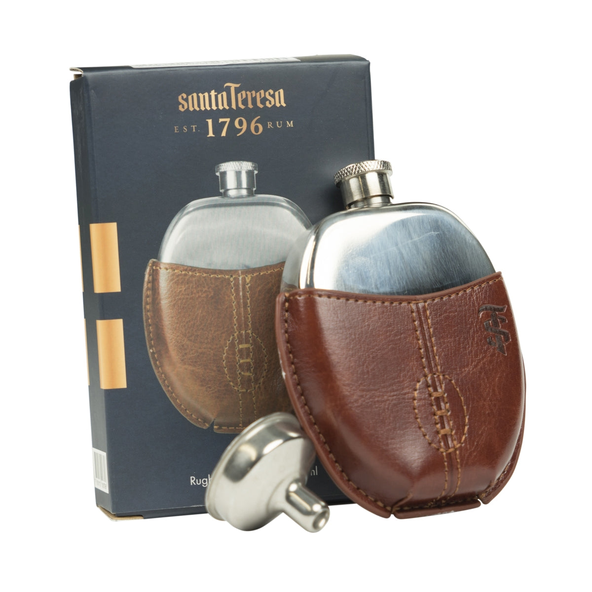 Santa Teresa 1796 Rum Hip Flask 95ml Rugby Ball Leather Case Flask Flatman – Widok 4