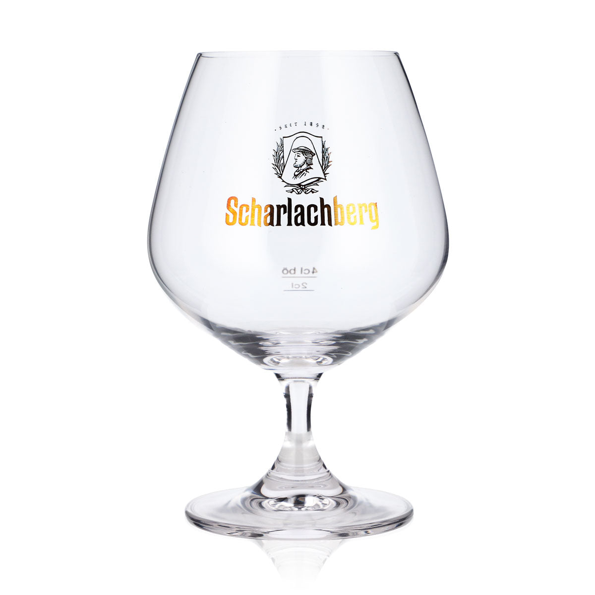 Kieliszek do koniaku Scharlachberg 4 cl, z uchwytem, miedziany, z logo