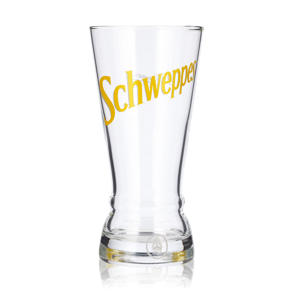 Napój bezalkoholowy Schweppes w szklanej butelce o pojemności 0,3 l – stary żółty logo