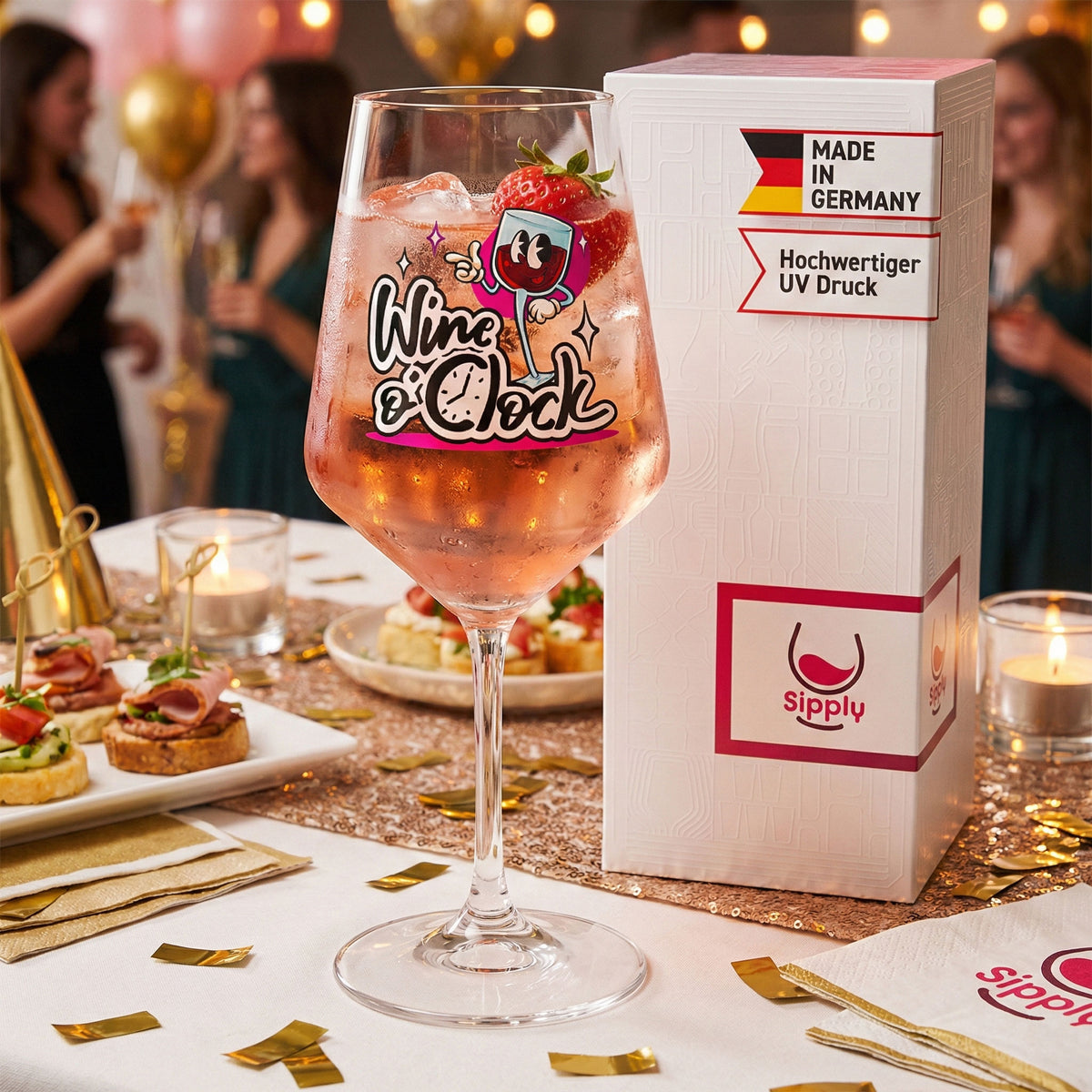 Kieliszek do wina Sipply z zabawnym napisem Wine o´Clock 0,5 l – Widok 2