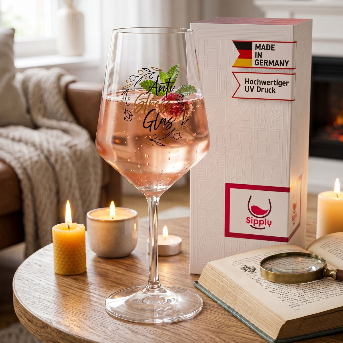 Kieliszek do wina Sipply z napisem „Anti Stress”, 0,5 l – Widok 3