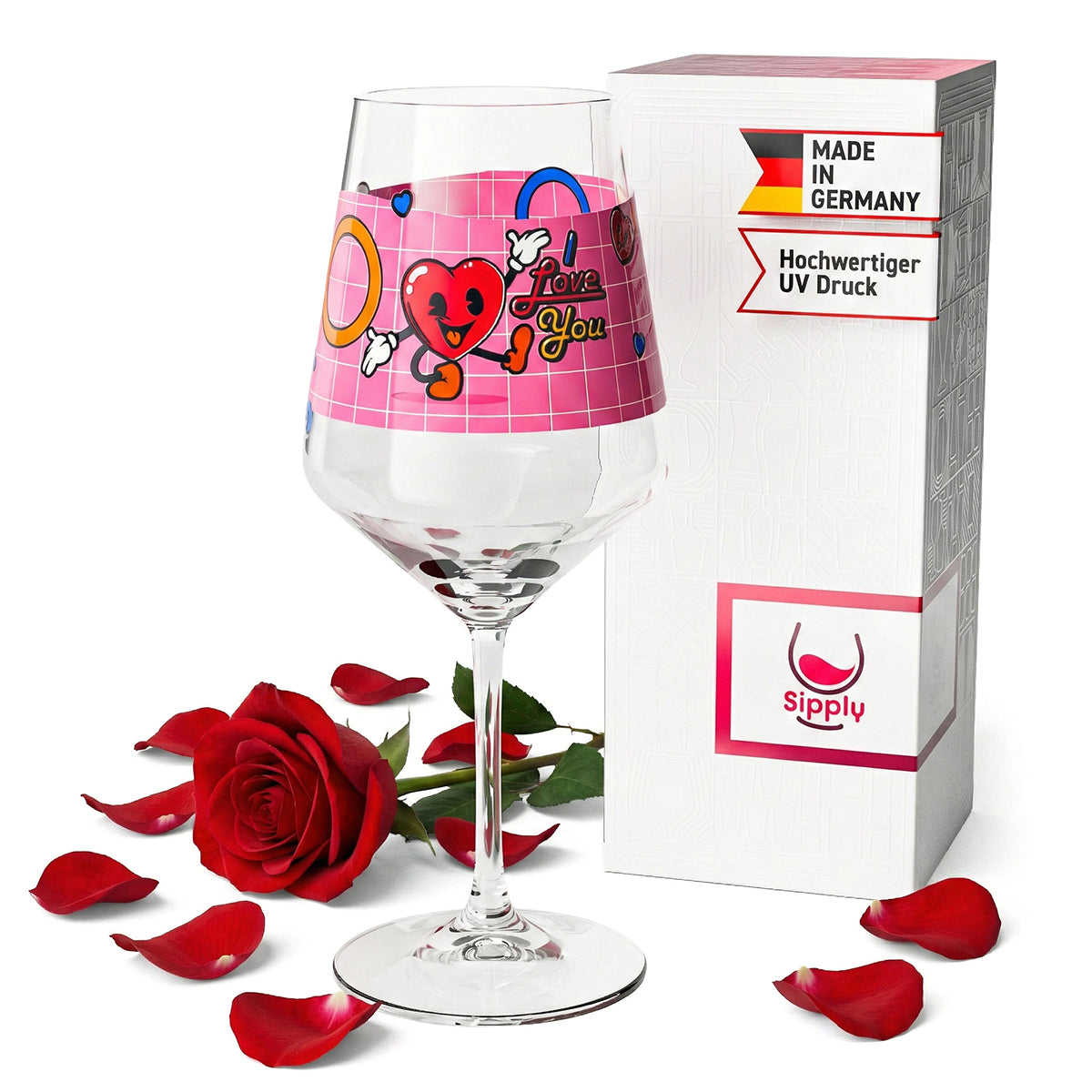 Kieliszek do wina Sipply na Walentynki „I Love You” Serce Prezent 0,5 l