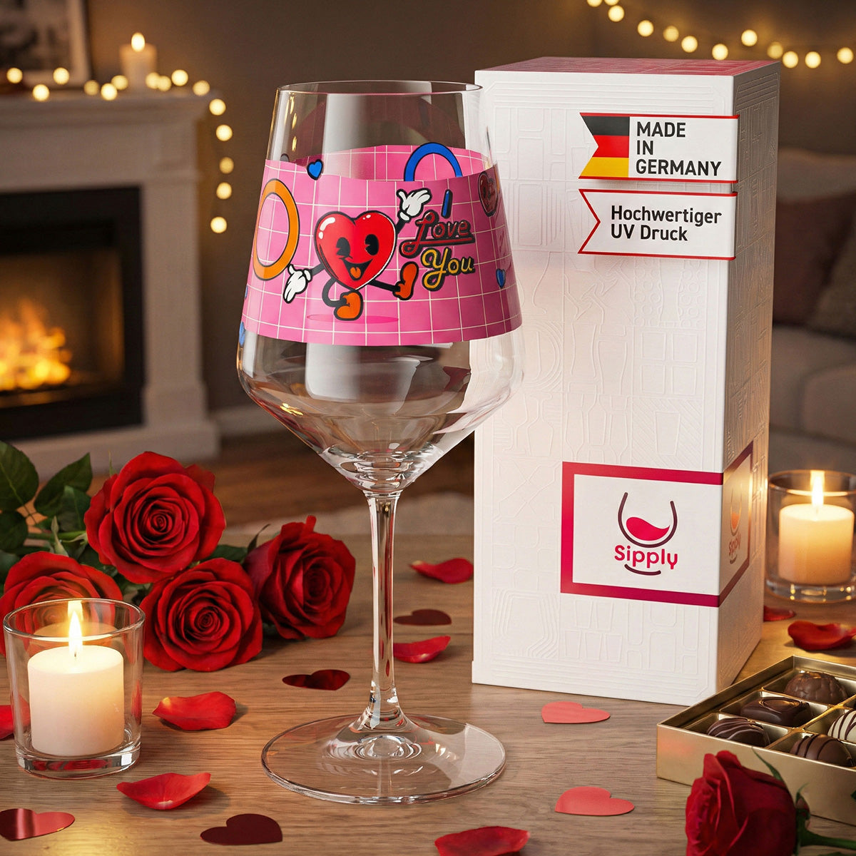 Kieliszek do wina Sipply na Walentynki „I Love You” Serce Prezent 0,5 l – Widok 3