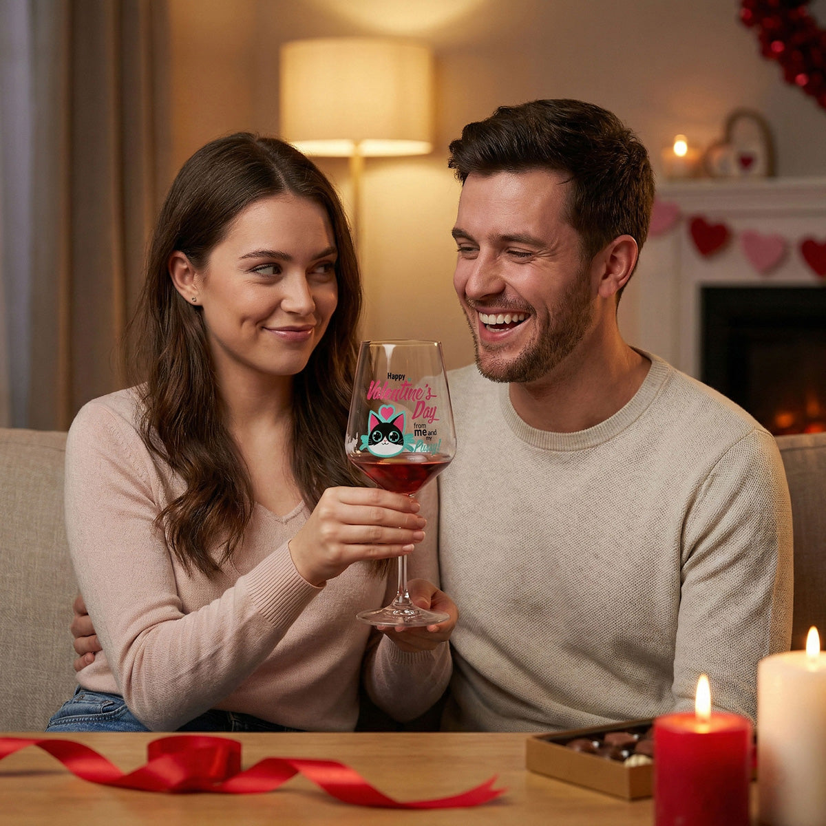 Kieliszek do wina Sipply na Walentynki z kotem + napisem „Happy Valentines Day” Prezent 0,5 l – Widok 3