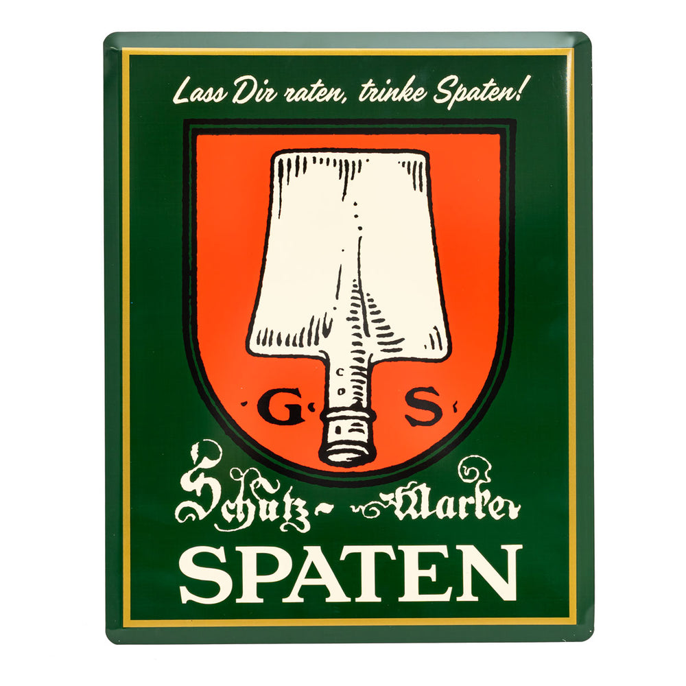 Tabliczka reklamowa piwa Spaten 50x40 cm zielona „Posłuchaj rady, pij Spaten” Reklama ścienna