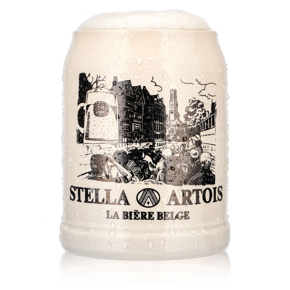 Kufel do piwa Stella Artois, gliniany dzbanek, kufel piwny 0,5 l, miasto La Bière, piwo belgijskie, ceramika