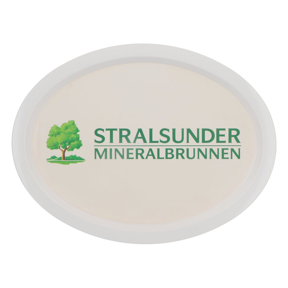 Stralsunder Bier Tablett Kellnertablett Rundtablett Weiß Oval „Mineralbrunnen”
