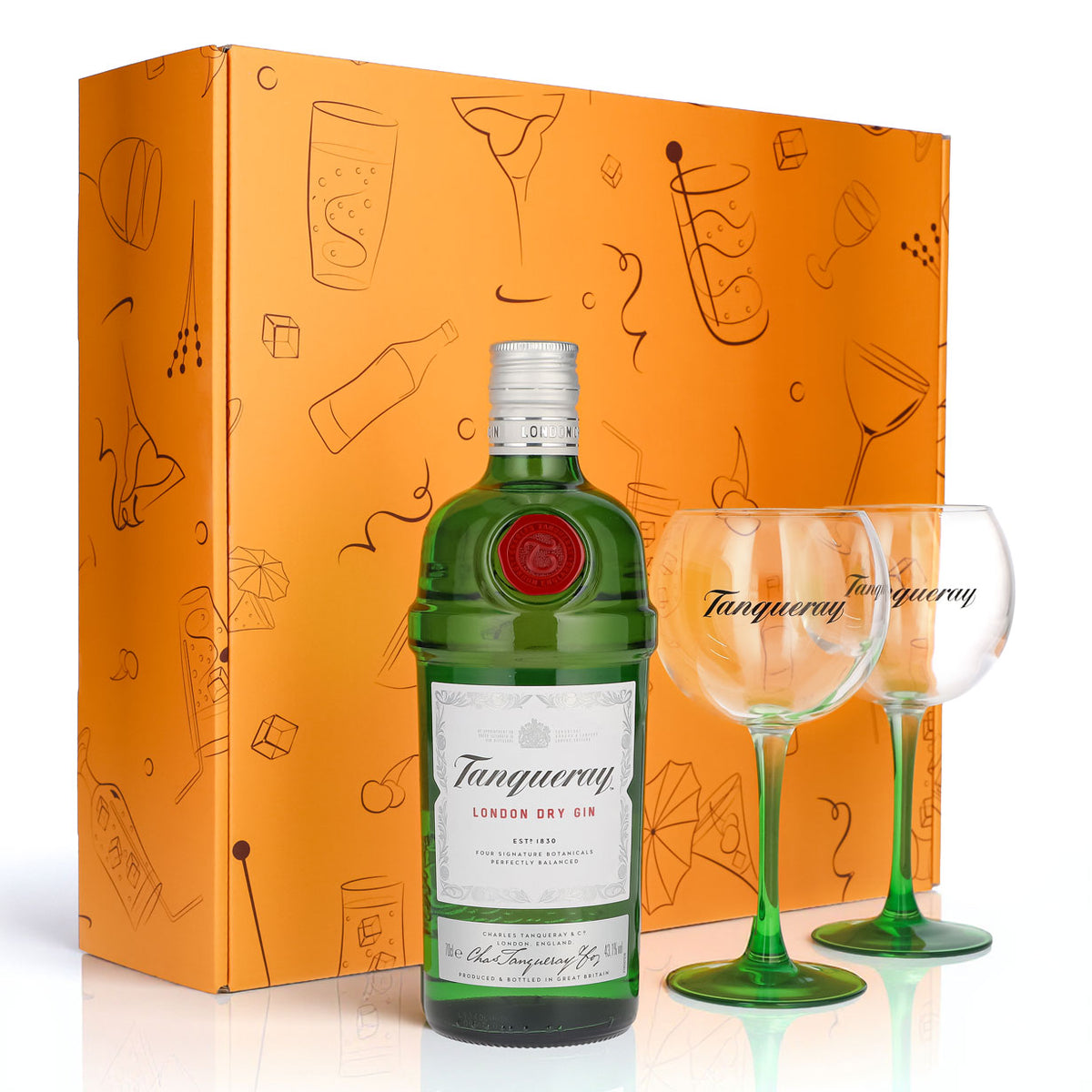 Tanqueray Gin Geschenkset 0,7l Flasche 43,1 % Vol. + Ballongläser 0,35l–Orange