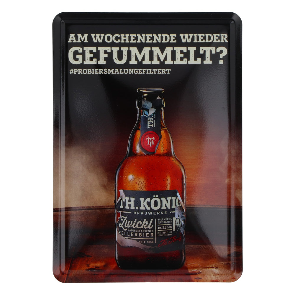 TH. König Bier Blaszana tabliczka Mała Magnetyczna Znowu majstrowałeś w weekend?