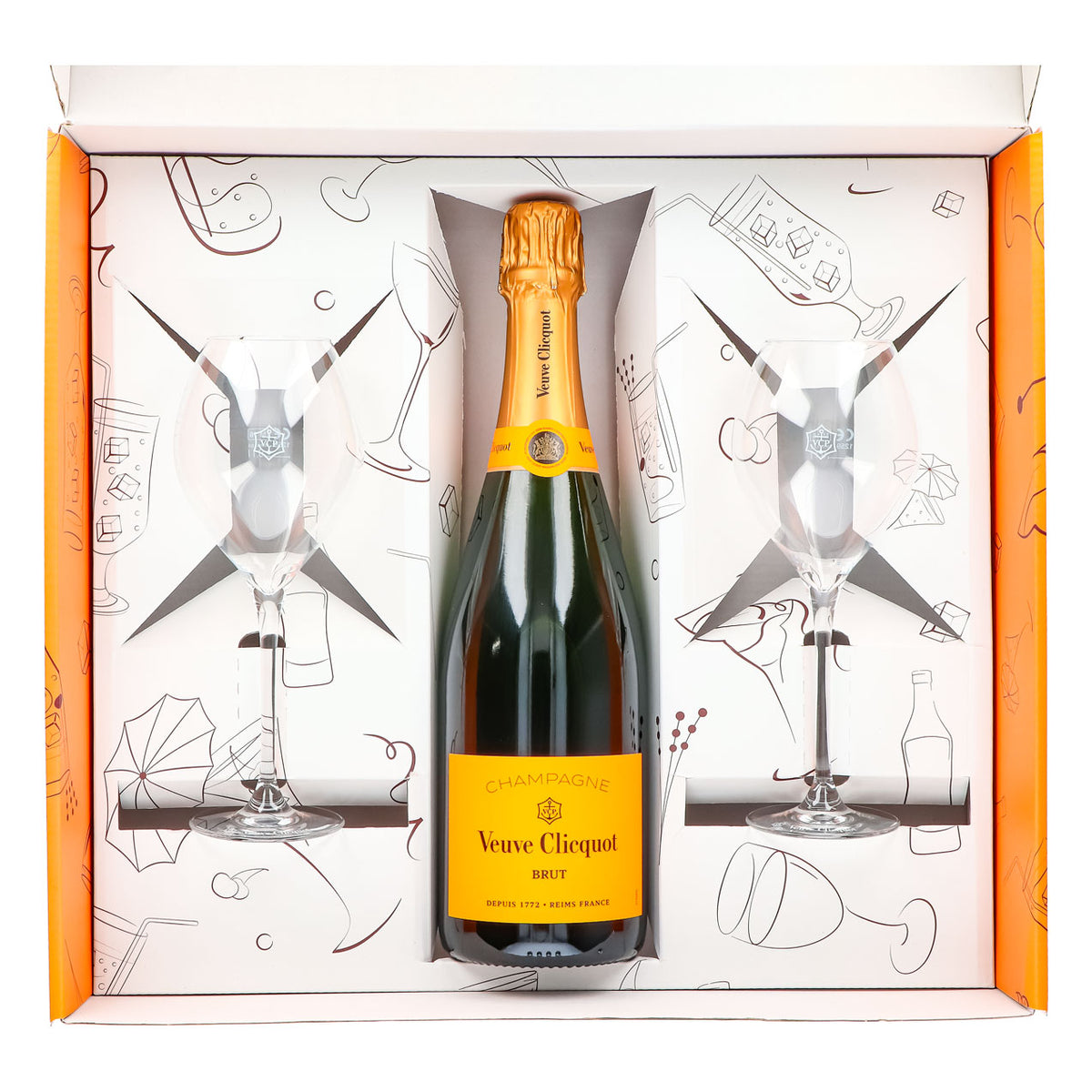 Zestaw upominkowy szampana Veuve Clicquot 0,75 l 12,5% + kieliszek 0,1 l z bulwą I pomarańczowy – Widok 4