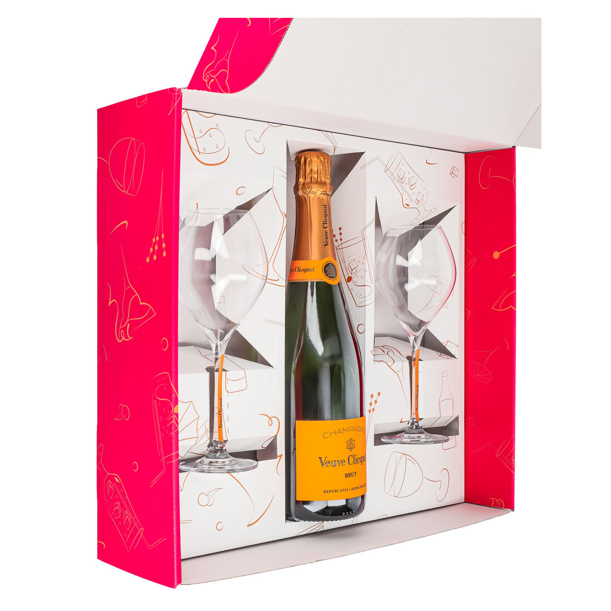 Zestaw upominkowy szampana Veuve Clicquot 0,75 l 12,5% + kieliszek 0,1 l z żółtą nóżką I różowy – Widok 5