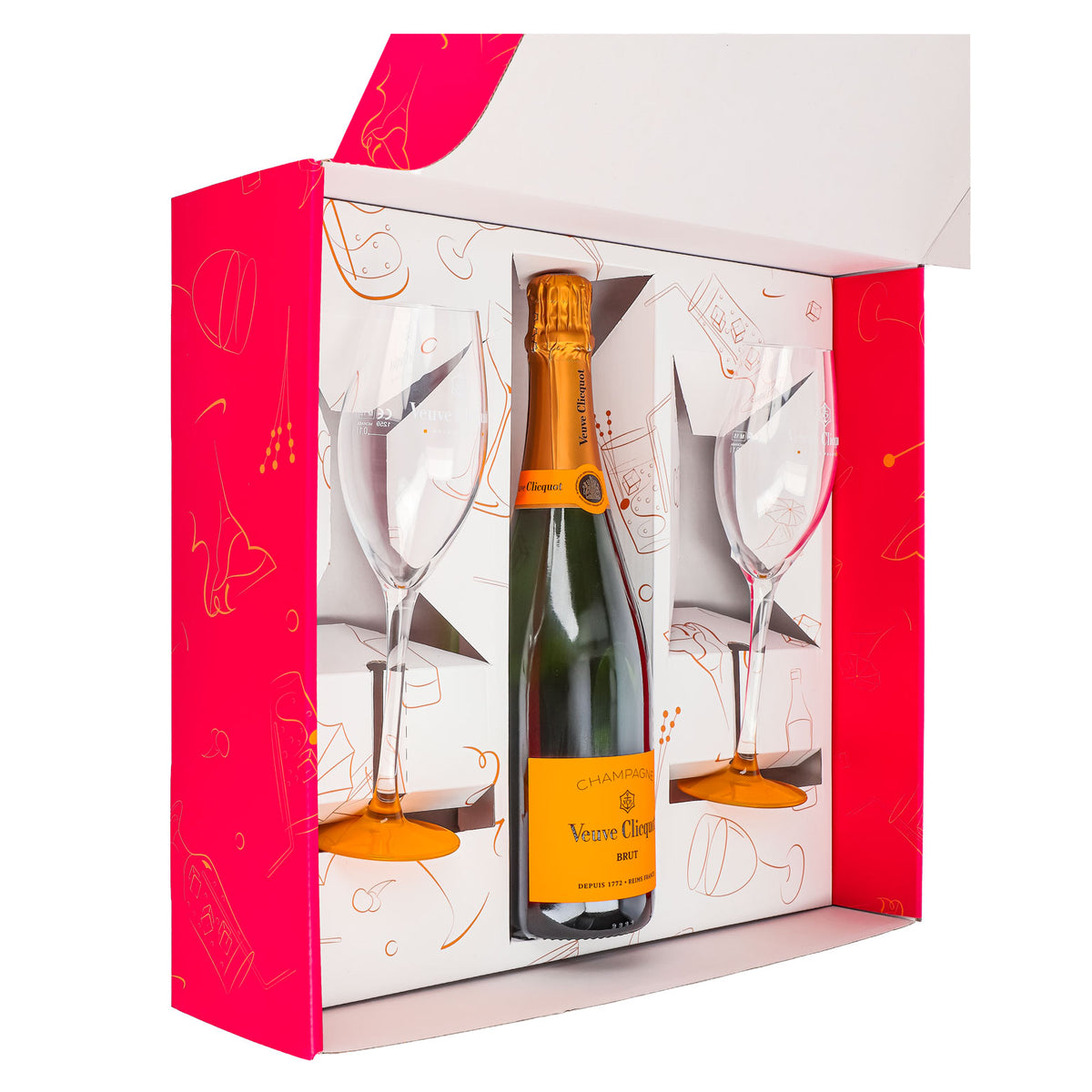 Zestaw upominkowy szampana Veuve Clicquot 0,75 l 12,5% + kieliszek 0,1 l z żółtą stopką I różowy – Widok 5