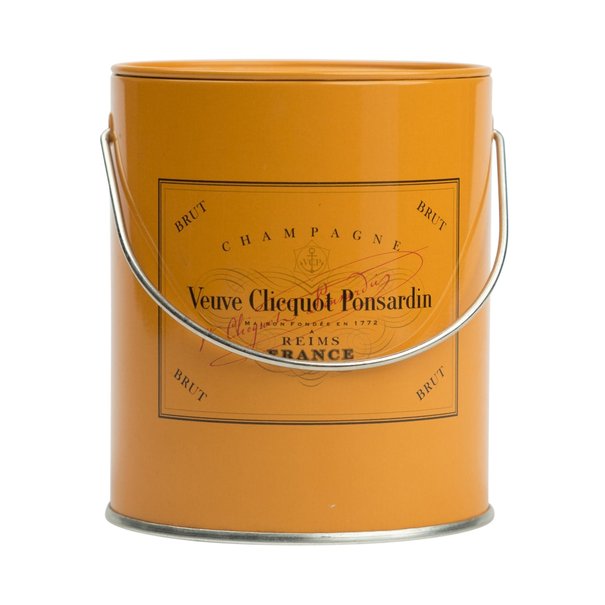 Veuve Cliquot Champagne Mini Paint Box Ozdoba Okrągłe Pomarańczowe Logo Francja Kolor wiadra