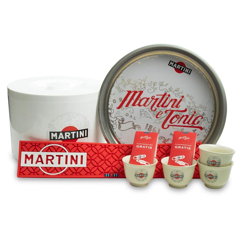Zestaw barowy XL Martini Wermut: schładzacz + mata barowa + taca + otwieracz + miseczki