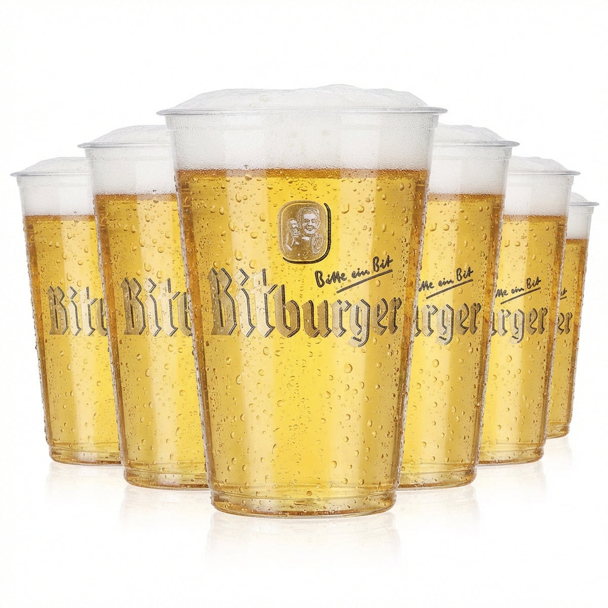 100x szklanka do piwa Bitburger 0,2 l, jednorazowa szklanka festiwalowa, plastikowa