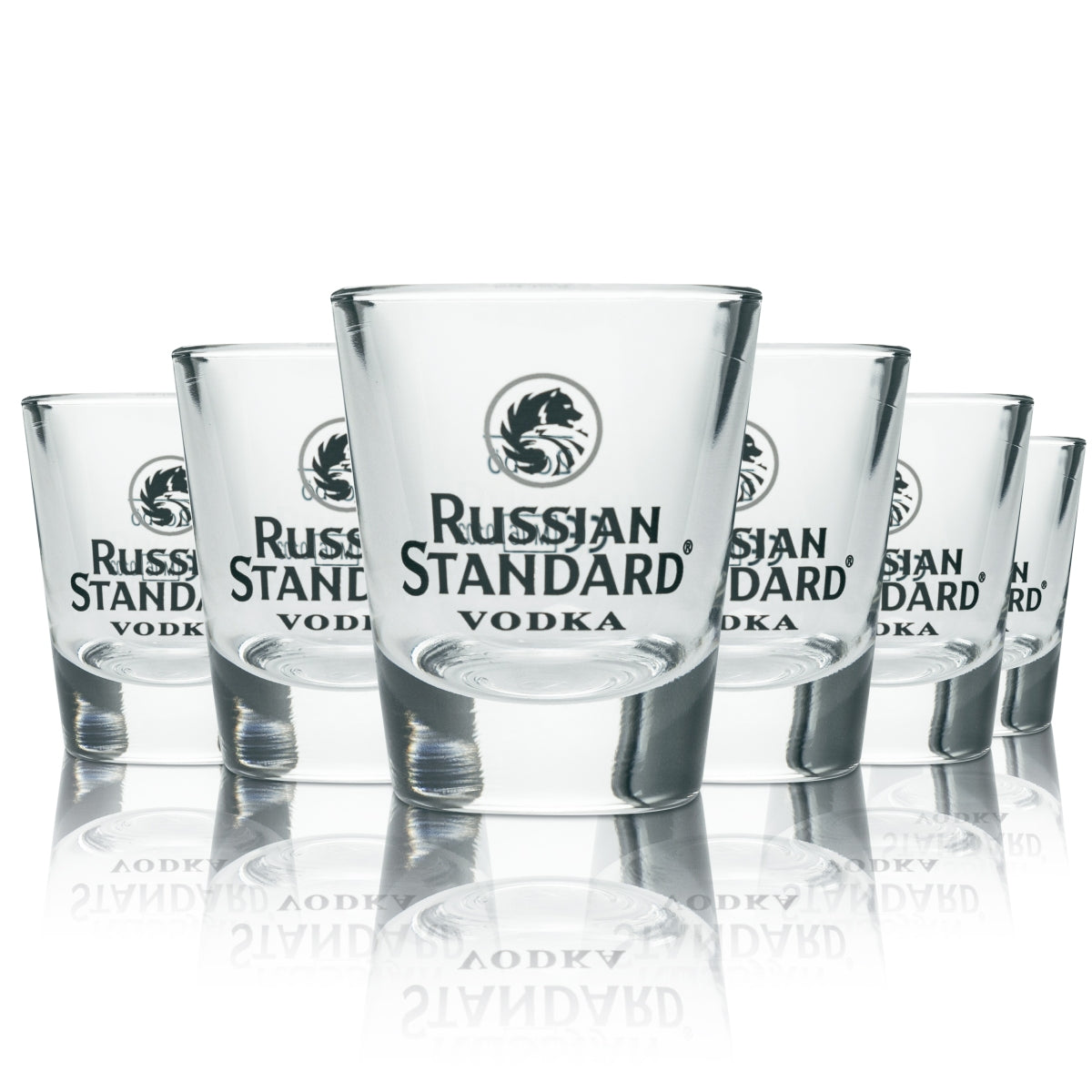 12x kieliszki do wódki Russian Standard z logo 2cl