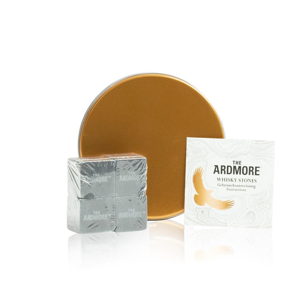 1x Zestaw 4 kamieni do whisky Ardmore w brązowej puszce