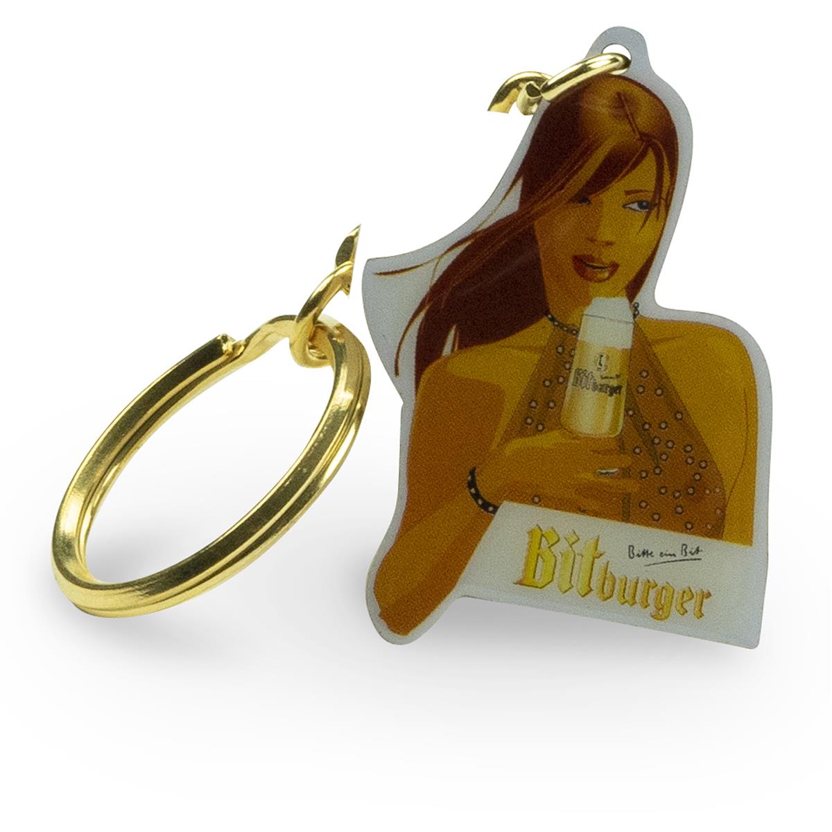 1x brelok do piwa Bitburger złoty z damskim logo