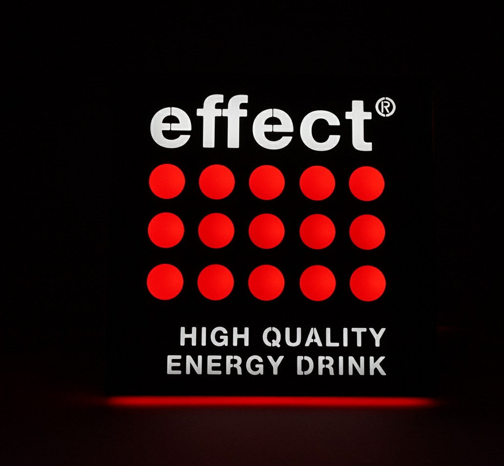 1x Podświetlany znak Effect Energy kwadratowy srebrny czerwony 30 x 30
