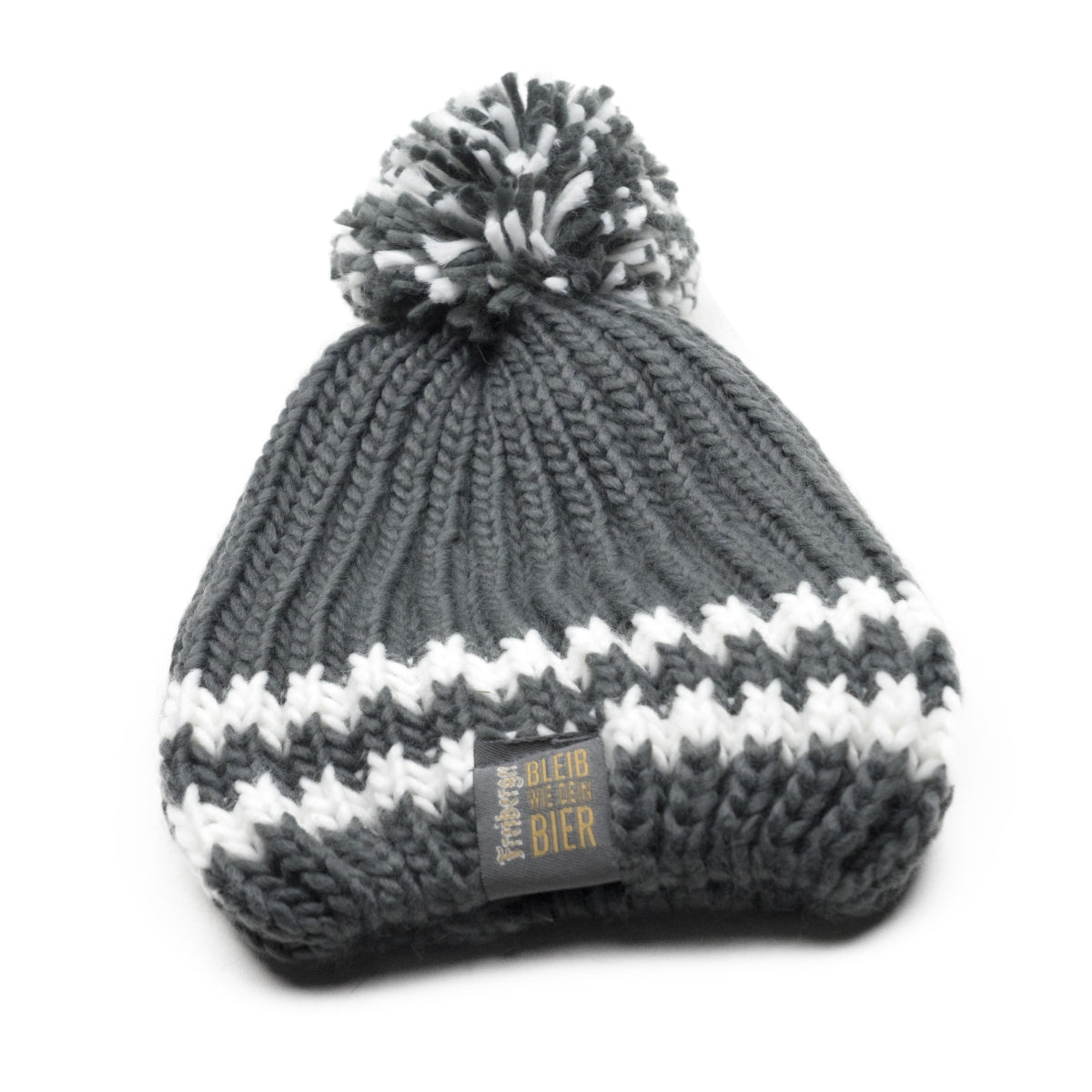 1x czapka piwna Freiberger z dzianiny z bobble w kolorze szarym