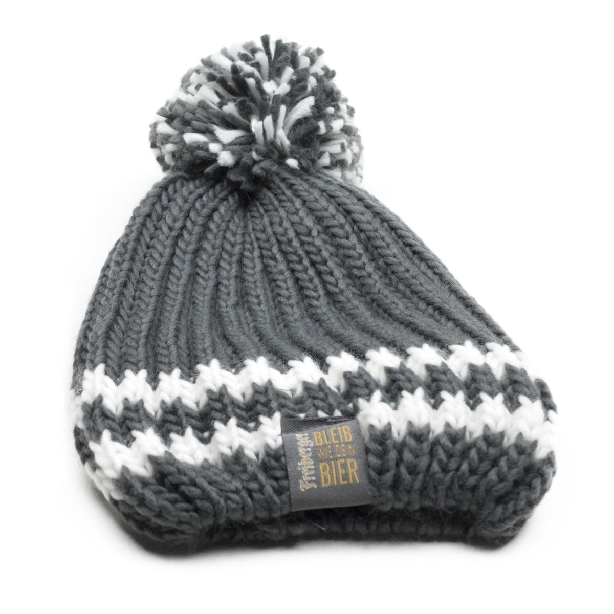 1x czapka piwna Freiberger z dzianiny z bobble w kolorze szarym – Widok 2