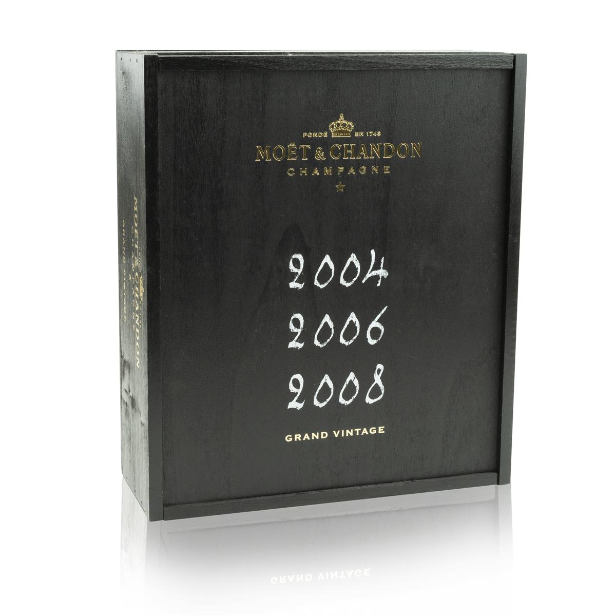 1x Moet Chandon Champagne drewniane pudełko czarne na 3 butelki 2004 2006 2008