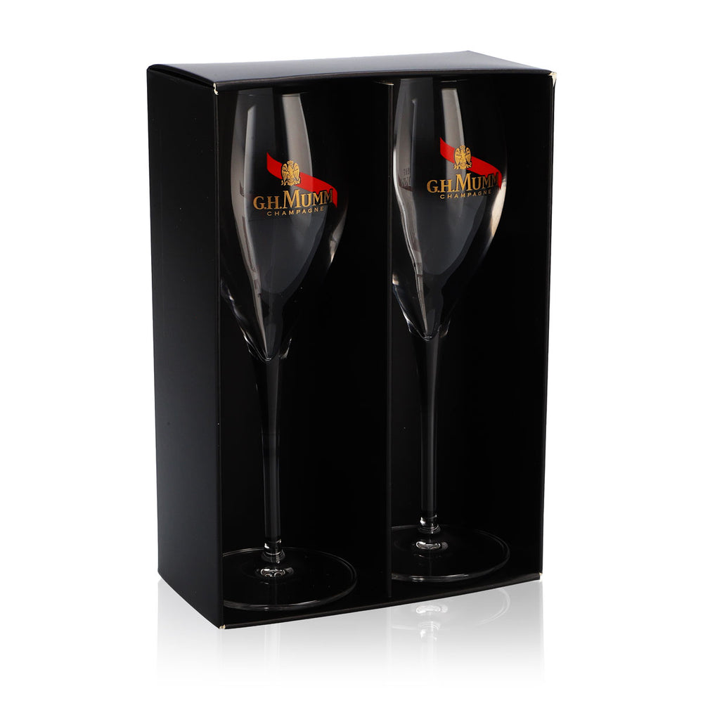 2x kieliszki do szampana G.H. Mumm, szklane, 0,17 l, flet, zestaw upominkowy
