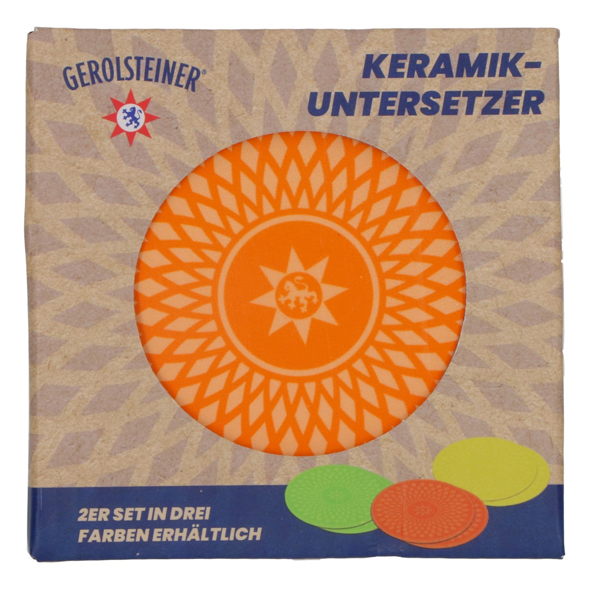 2x podkładki pod szklanki Gerolsteiner z korkową podstawką, ceramiczne, pomarańczowe – Widok 4