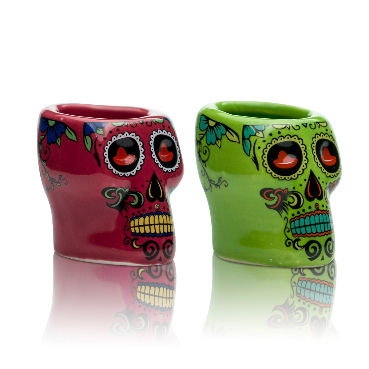 2x Sierra Tequila Glass Clay 2cl Shot Glasses Green Skull Schnapps Short Stamper