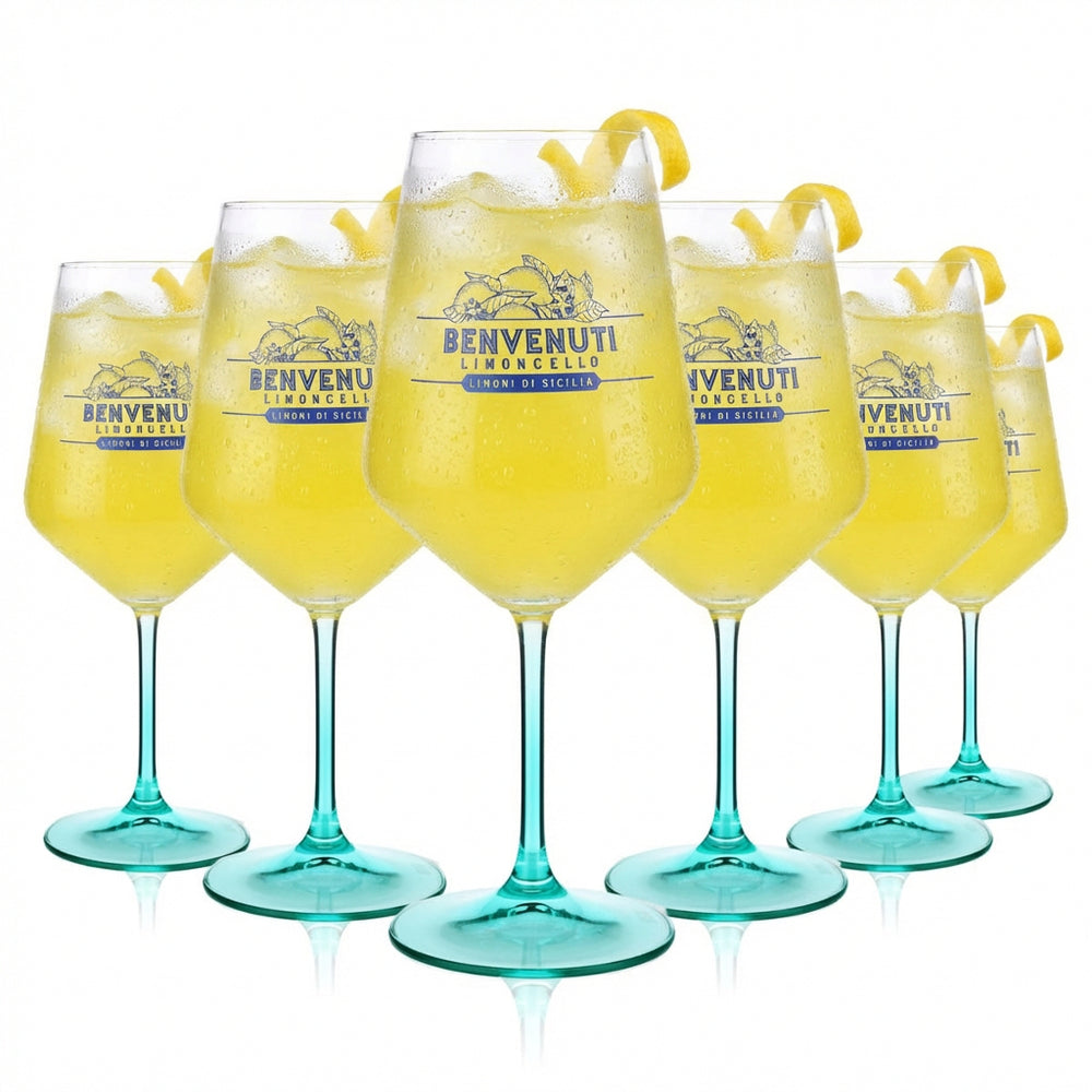 Zestaw 6 sztuk kieliszków Benvenuti Limoncello 0,53 l – kieliszki Rastal z turkusową podstawą