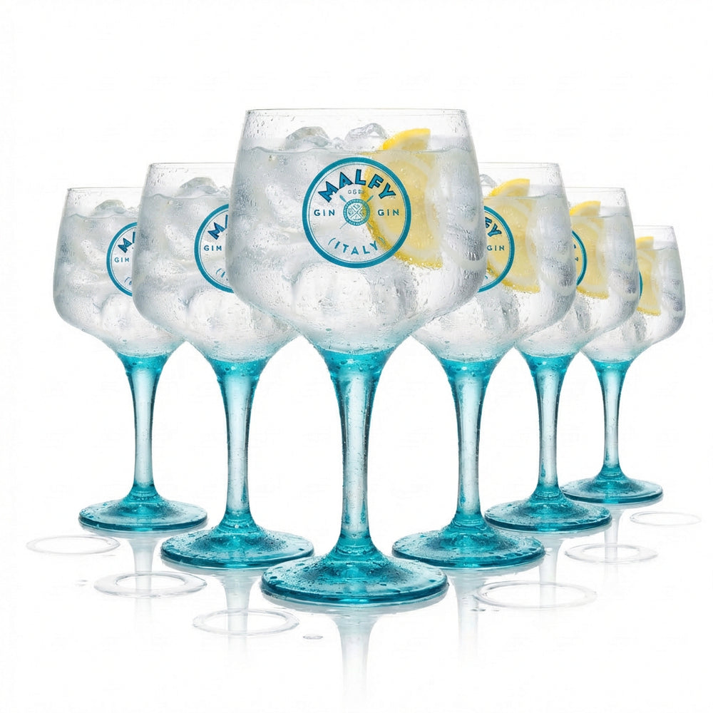 Zestaw 6 szklanek Malfy Gin Copa Ballonglas 0,6 l – edycja specjalna z niebieską nóżką